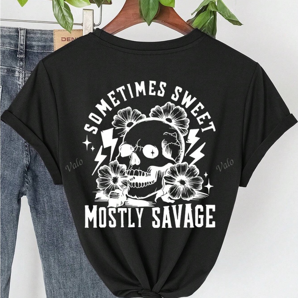 Black Graphic Tee with Skull Design